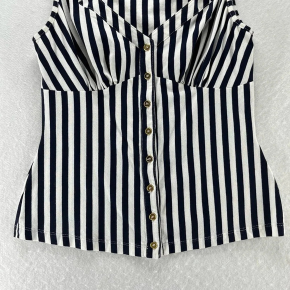 Blanc Nature Blouse Womens Sz 40 Striped Button Front Sleeveless Blue White - Picture 4 of 9